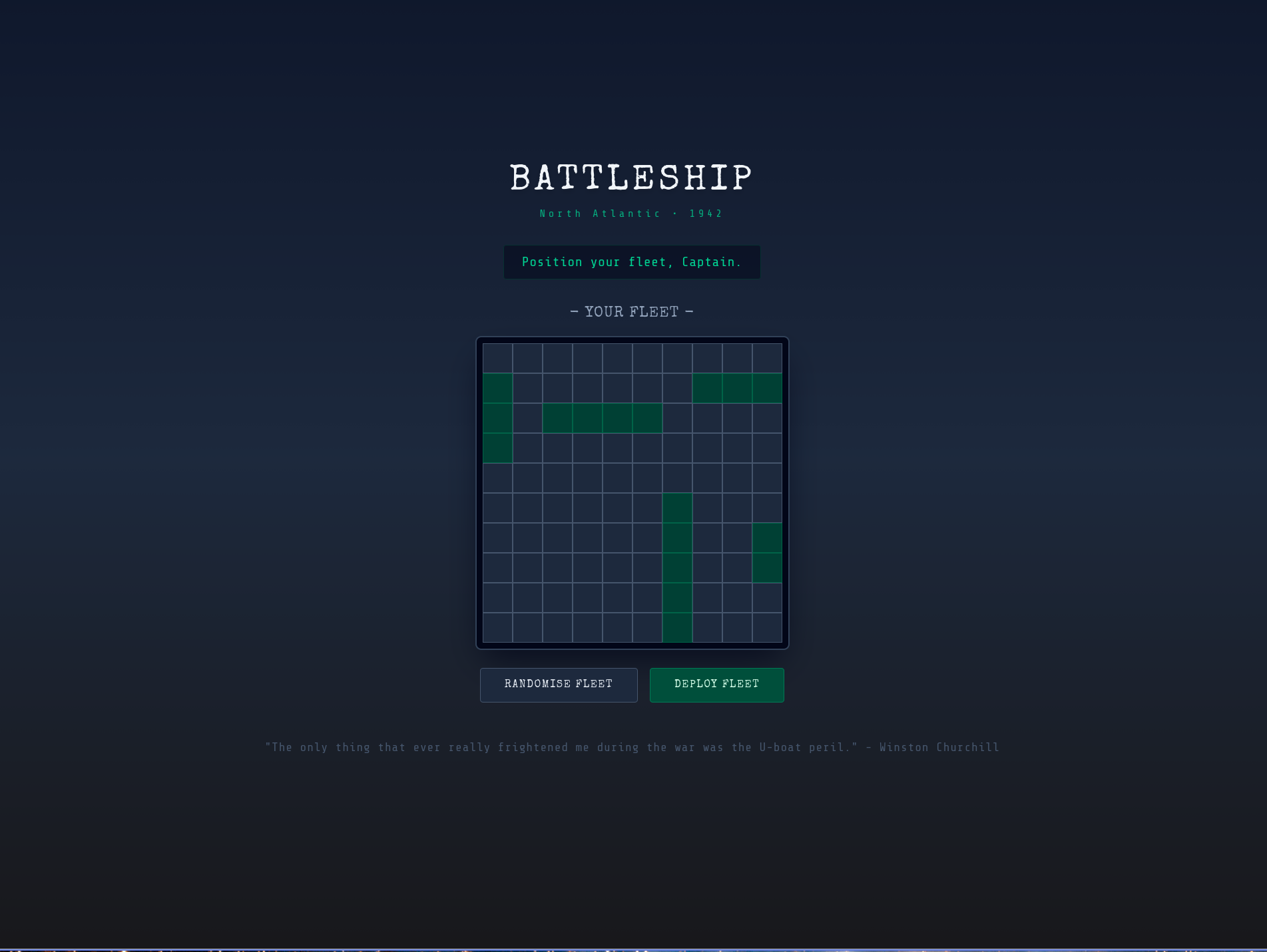 Screenshot of the Battleship game interface